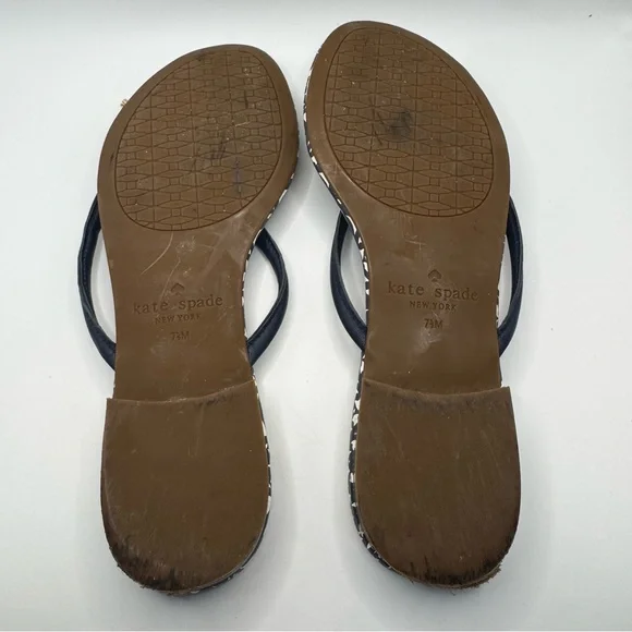 Kate Spade Mystic Bow Flats Sandals Navy White - Picture 7 of 8